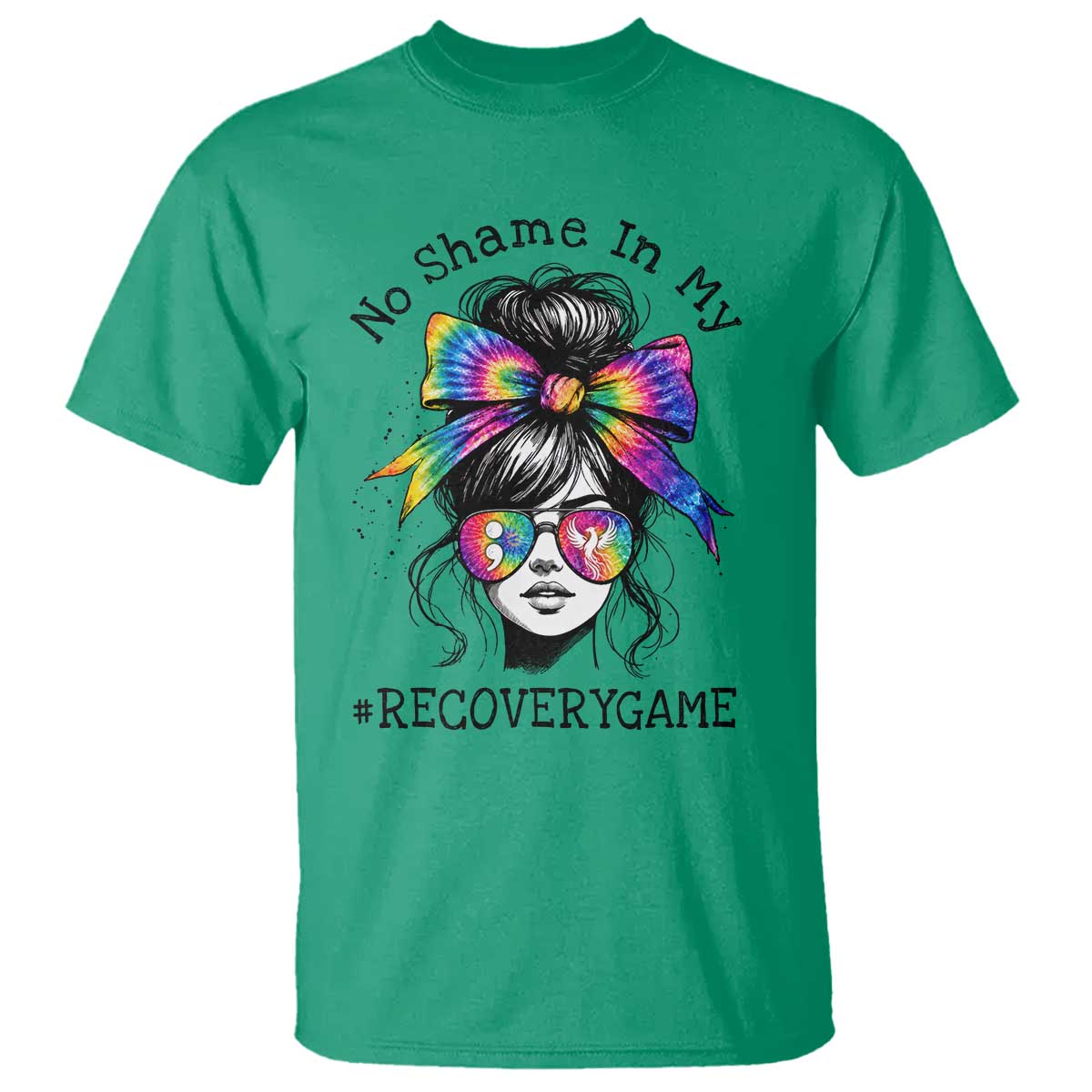 No Shame In My Recovery Game T Shirt Messy Bun Semicolon Graphic