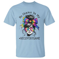 No Shame In My Recovery Game T Shirt Messy Bun Semicolon Graphic