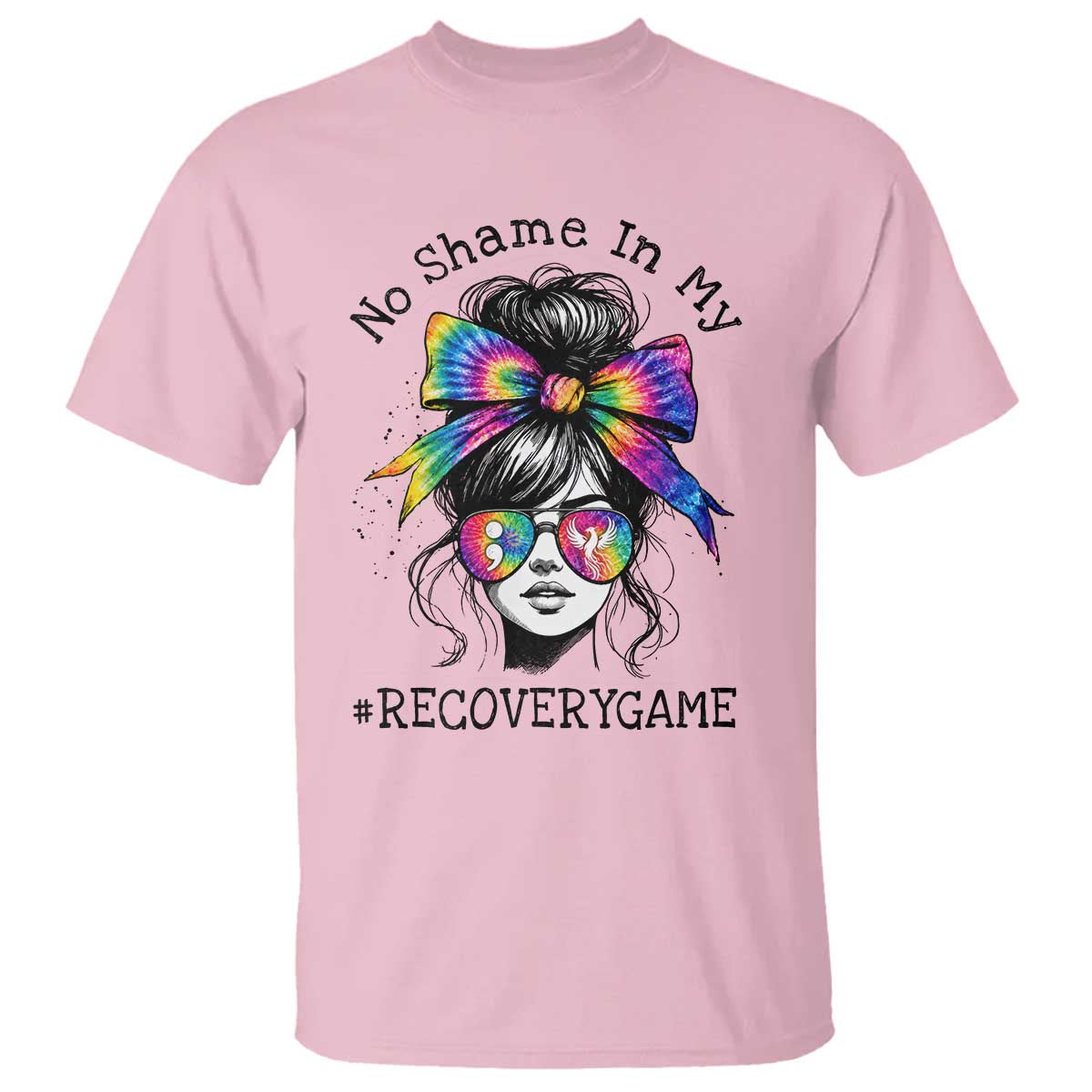 No Shame In My Recovery Game T Shirt Messy Bun Semicolon Graphic