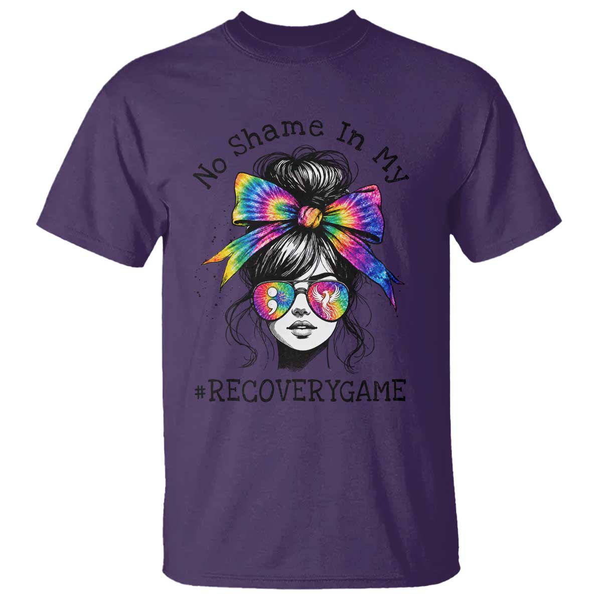 No Shame In My Recovery Game T Shirt Messy Bun Semicolon Graphic