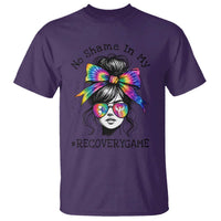 No Shame In My Recovery Game T Shirt Messy Bun Semicolon Graphic