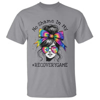 No Shame In My Recovery Game T Shirt Messy Bun Semicolon Graphic