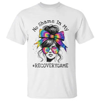 No Shame In My Recovery Game T Shirt Messy Bun Semicolon Graphic