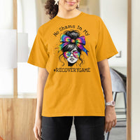 No Shame In My Recovery Game T Shirt For Women Messy Bun Semicolon Graphic