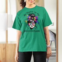 No Shame In My Recovery Game T Shirt For Women Messy Bun Semicolon Graphic