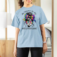 No Shame In My Recovery Game T Shirt For Women Messy Bun Semicolon Graphic