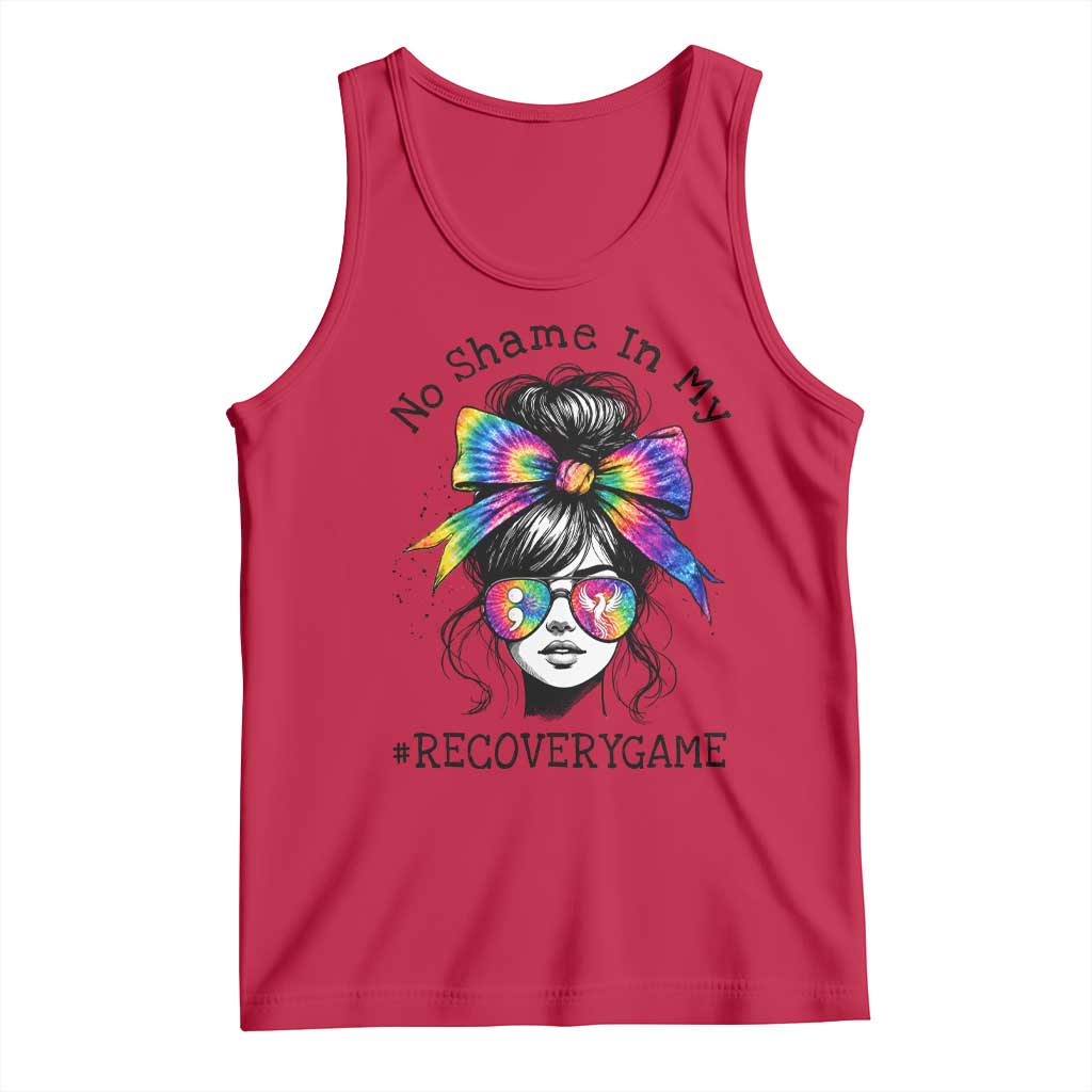 No Shame In My Recovery Game Tank Top Messy Bun Semicolon Graphic