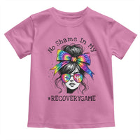 No Shame In My Recovery Game Toddler T Shirt Messy Bun Semicolon Graphic