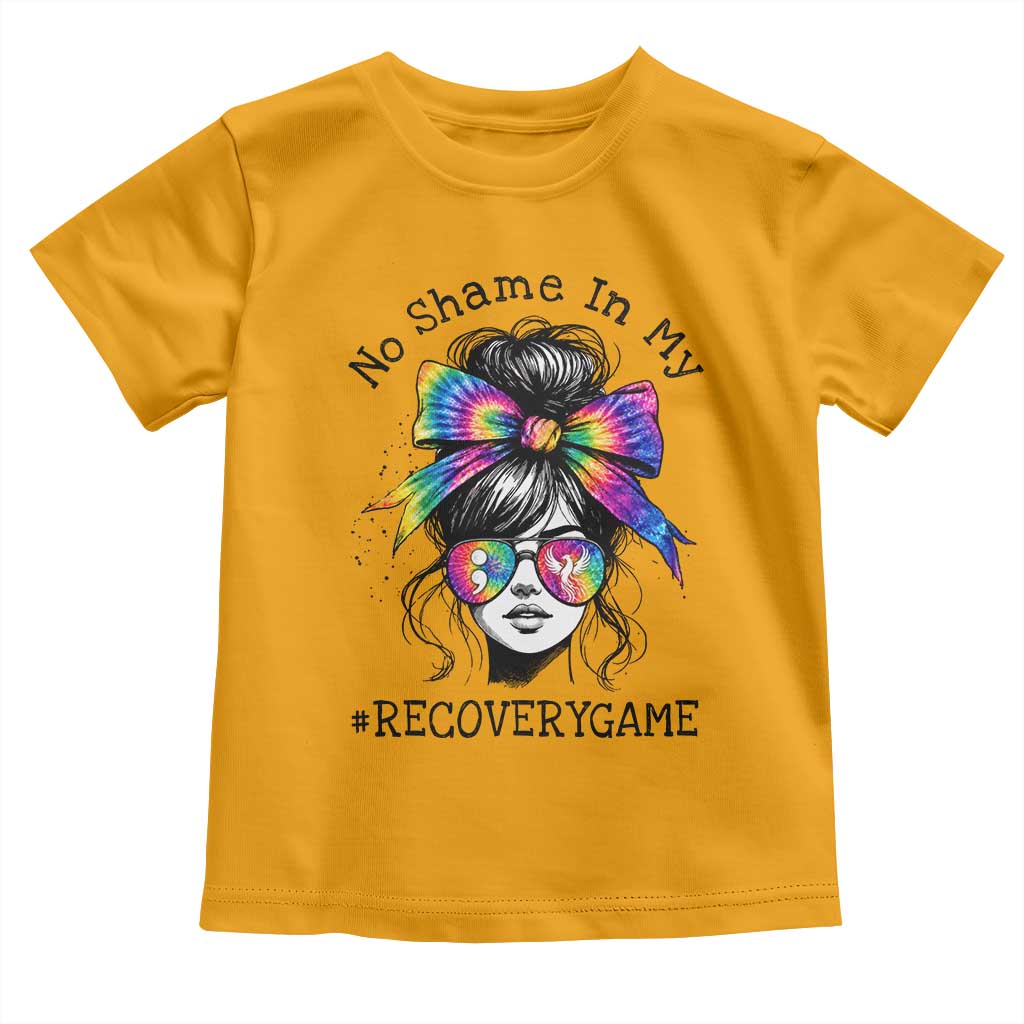 No Shame In My Recovery Game Toddler T Shirt Messy Bun Semicolon Graphic