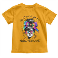 No Shame In My Recovery Game Toddler T Shirt Messy Bun Semicolon Graphic