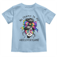 No Shame In My Recovery Game Toddler T Shirt Messy Bun Semicolon Graphic
