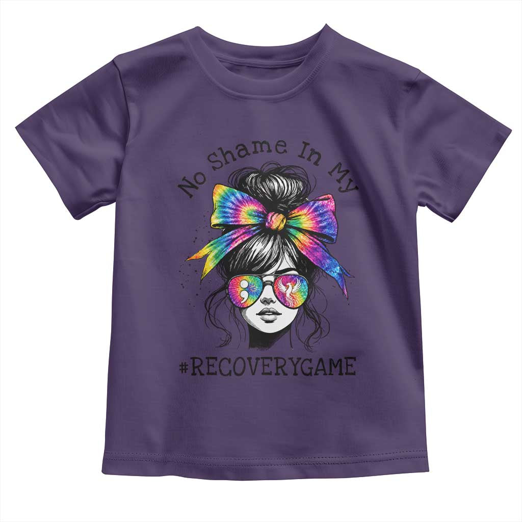 No Shame In My Recovery Game Toddler T Shirt Messy Bun Semicolon Graphic