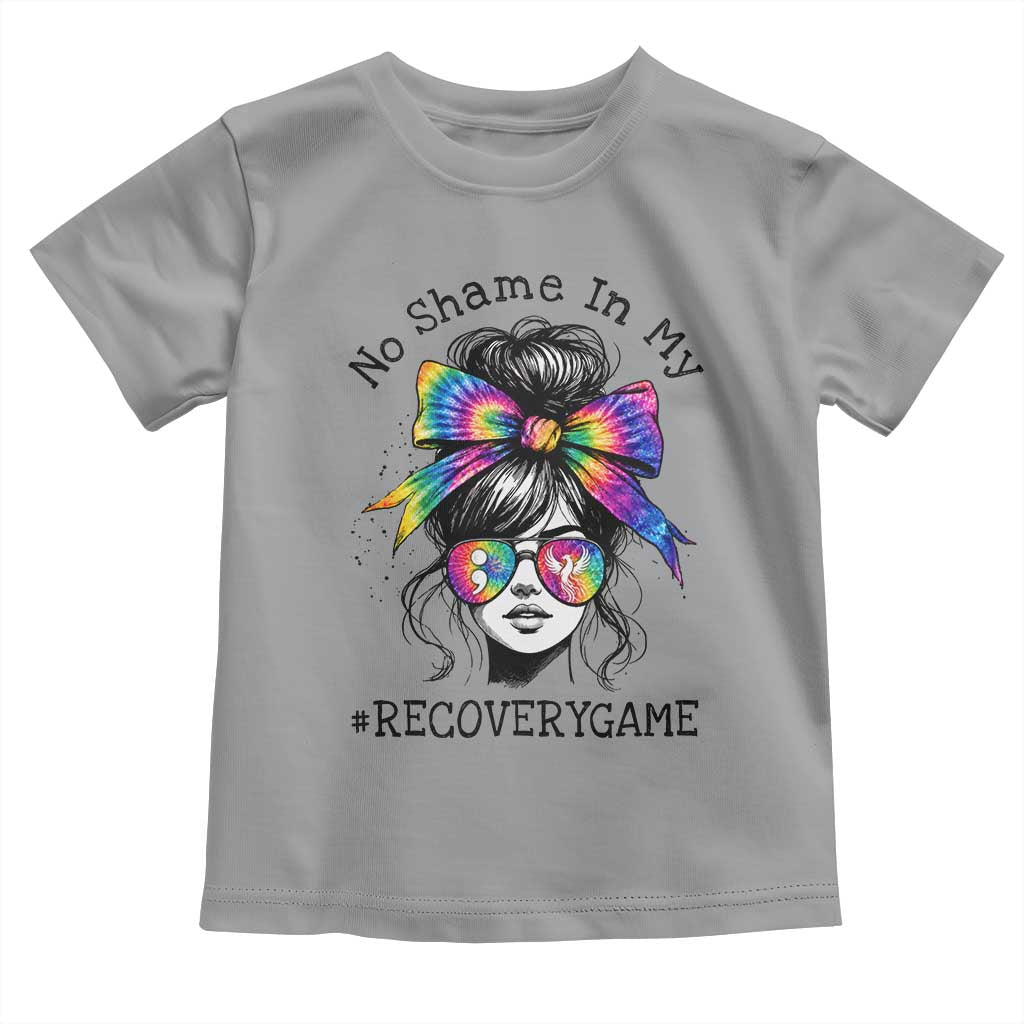 No Shame In My Recovery Game Toddler T Shirt Messy Bun Semicolon Graphic