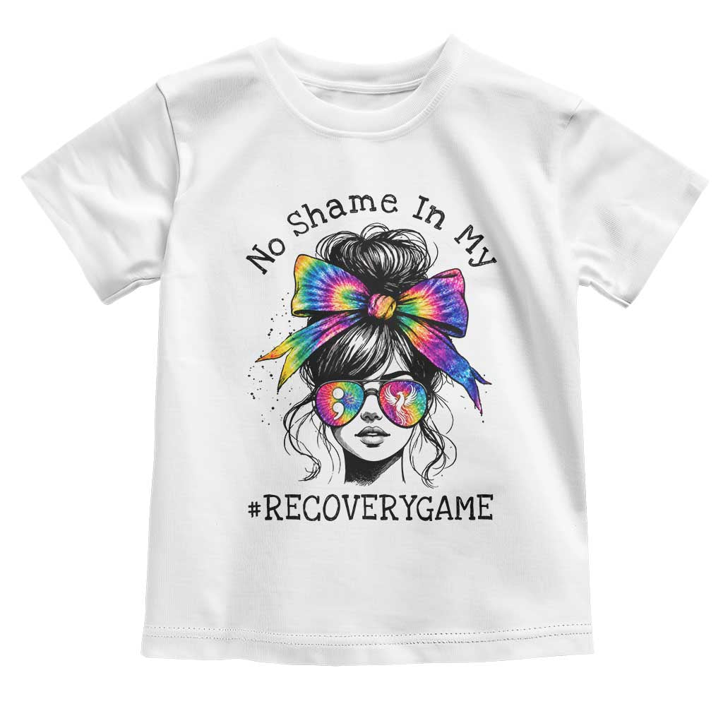 No Shame In My Recovery Game Toddler T Shirt Messy Bun Semicolon Graphic