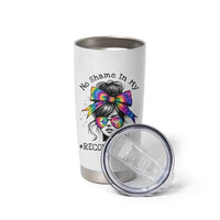 No Shame In My Recovery Game Tumbler Cup Messy Bun Semicolon Graphic
