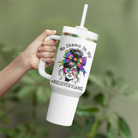 No Shame In My Recovery Game Tumbler With Handle Messy Bun Semicolon Graphic