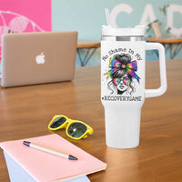 No Shame In My Recovery Game Tumbler With Handle Messy Bun Semicolon Graphic