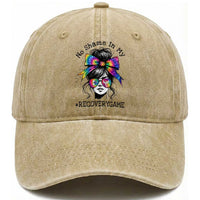 No Shame In My Recovery Game Washed Cotton Baseball Cap Messy Bun Semicolon Graphic
