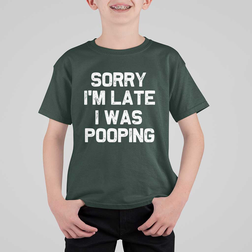 Sorry Im Late I Was Pooping T Shirt For Kid Skibidi Brainrot Pooping Meme Graphic