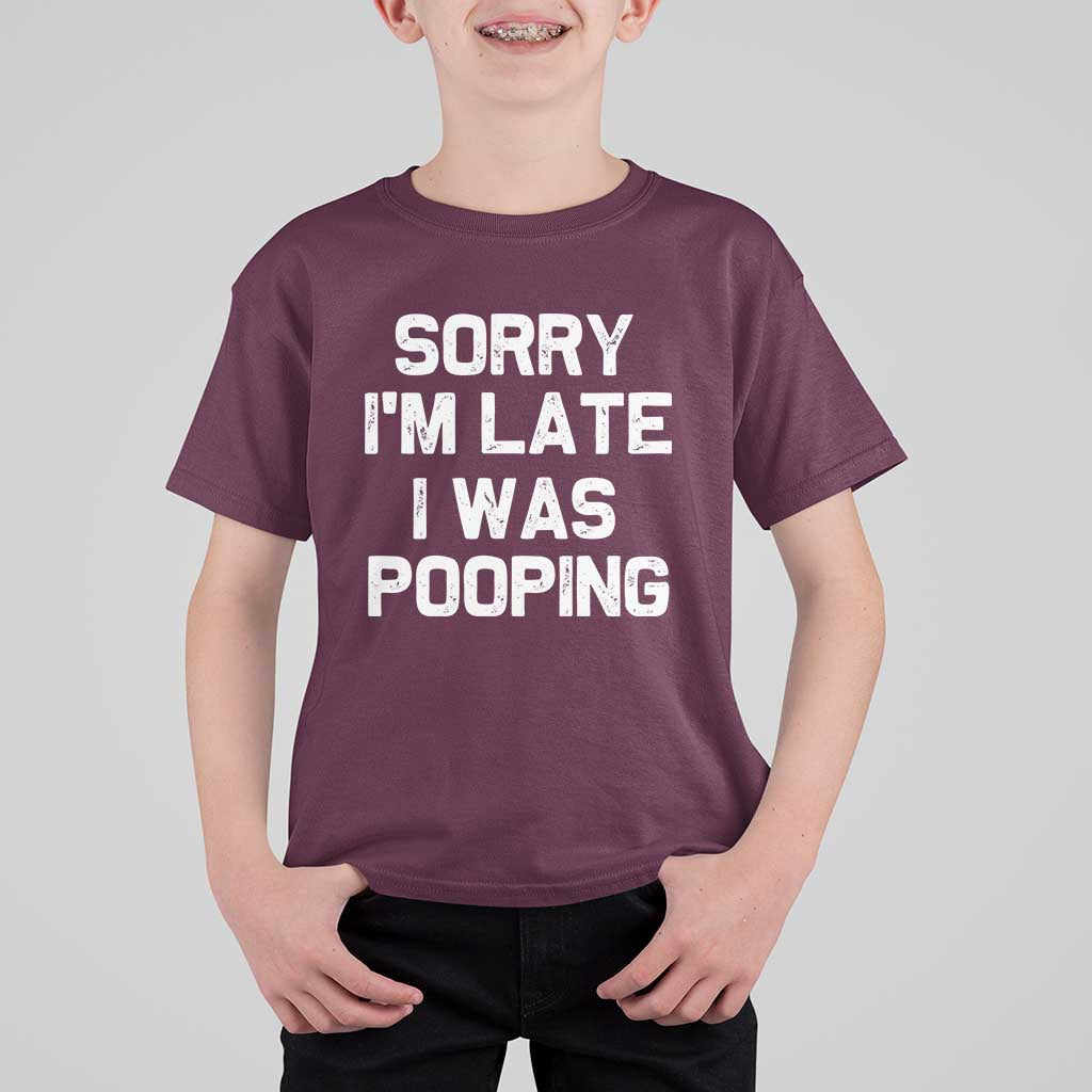 Sorry Im Late I Was Pooping T Shirt For Kid Skibidi Brainrot Pooping Meme Graphic