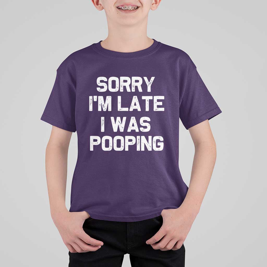 Sorry Im Late I Was Pooping T Shirt For Kid Skibidi Brainrot Pooping Meme Graphic