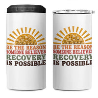 Recovery Sobriety 4 in 1 Can Cooler Tumbler Sober Life Believes Recovery is Possible Hippie Vintage Graphic