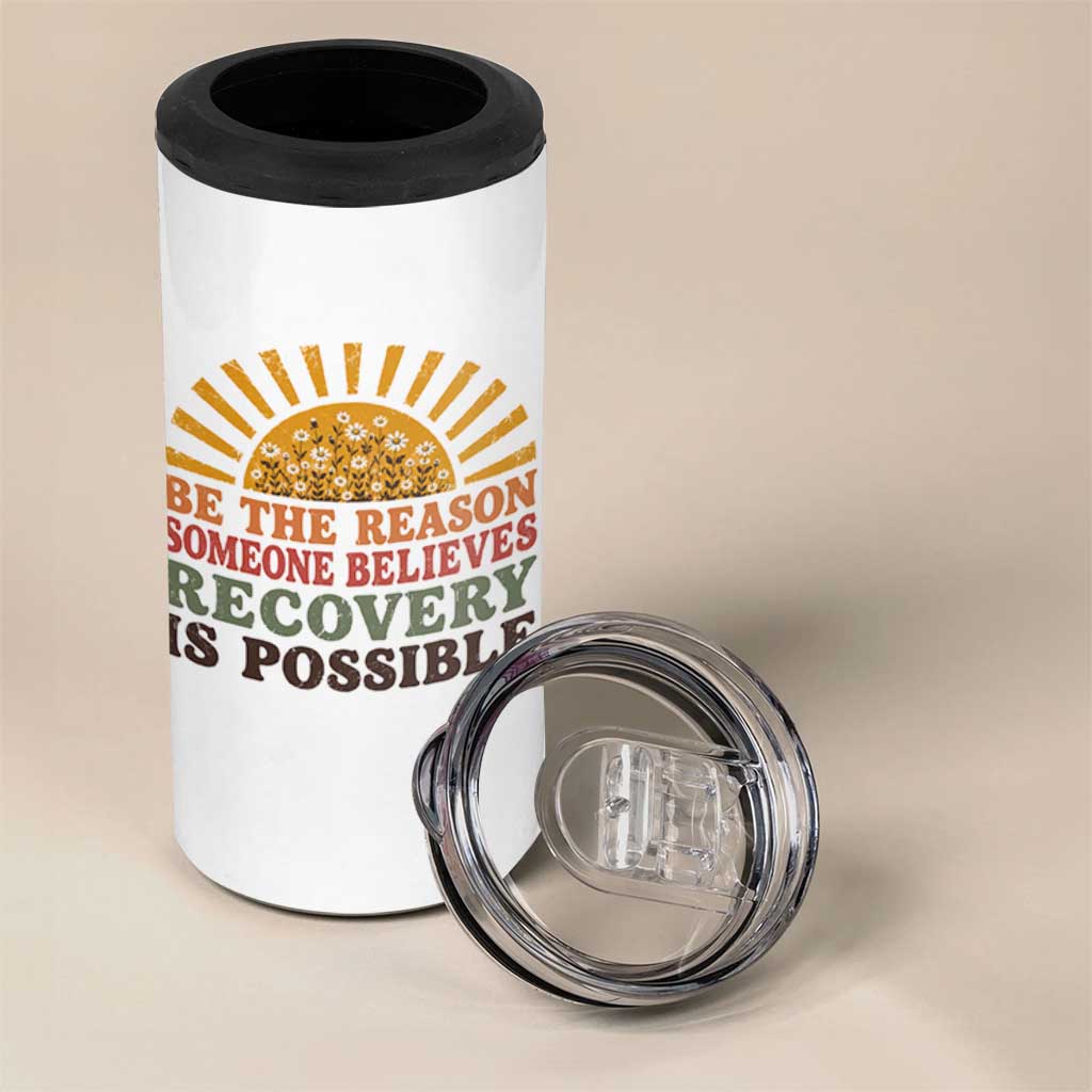 Recovery Sobriety 4 in 1 Can Cooler Tumbler Sober Life Believes Recovery is Possible Hippie Vintage Graphic