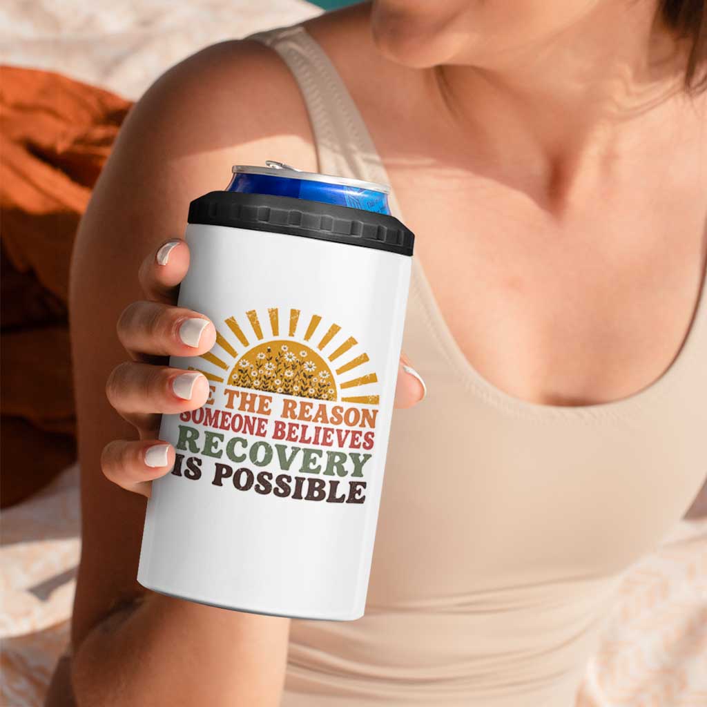 Recovery Sobriety 4 in 1 Can Cooler Tumbler Sober Life Believes Recovery is Possible Hippie Vintage Graphic