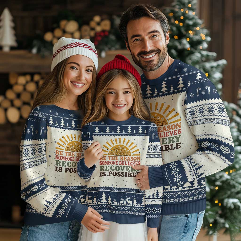 Recovery Sobriety Ugly Christmas Sweater Sober Life Believes Recovery is Possible Hippie Vintage Graphic