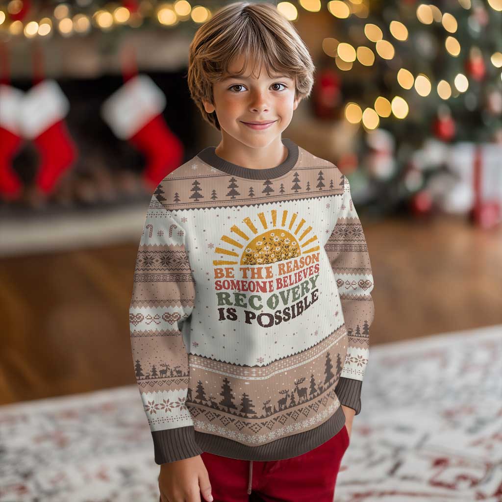 Recovery Sobriety Ugly Christmas Sweater Sober Life Believes Recovery is Possible Hippie Vintage Graphic
