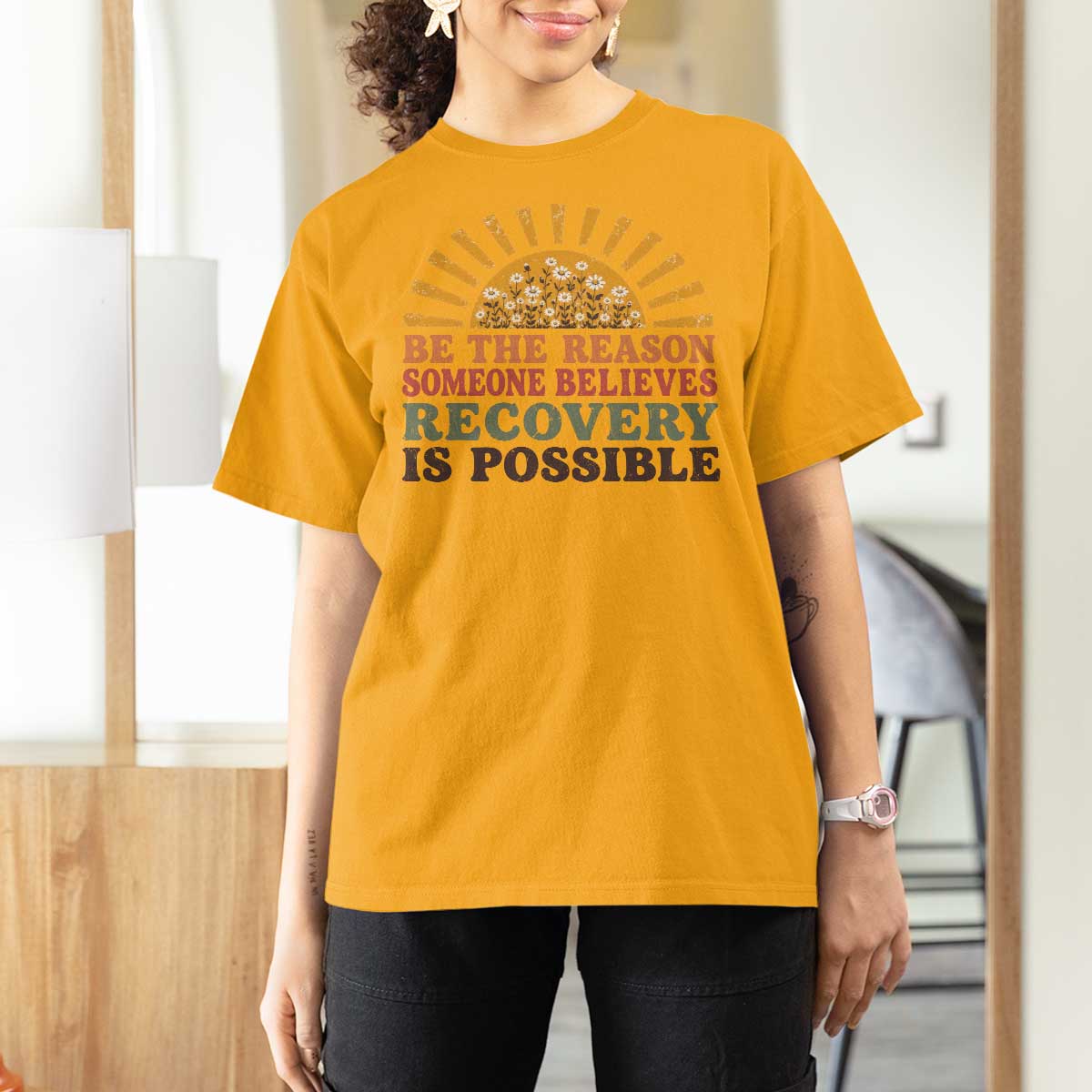 Recovery Sobriety T Shirt For Women Sober Life Believes Recovery is Possible Hippie Vintage Graphic