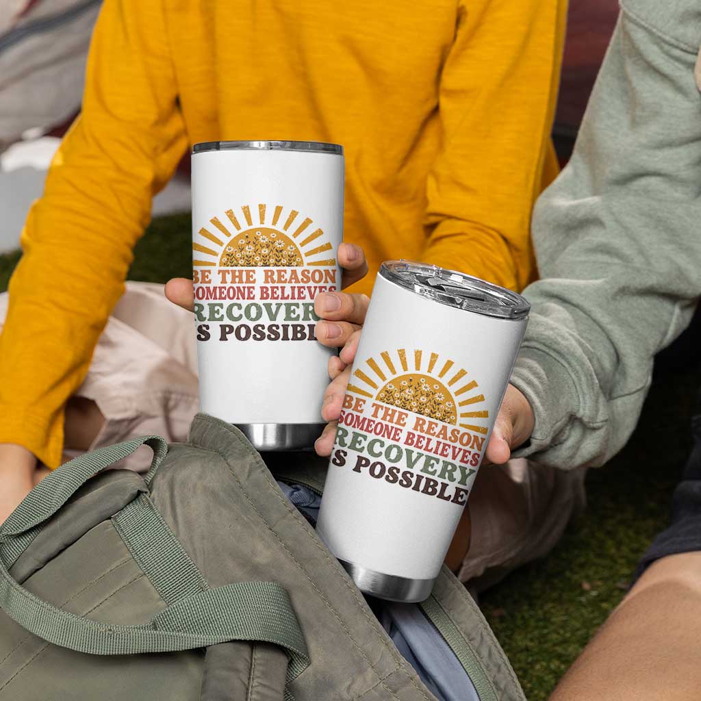 Recovery Sobriety Tumbler Cup Sober Life Believes Recovery is Possible Hippie Vintage Graphic