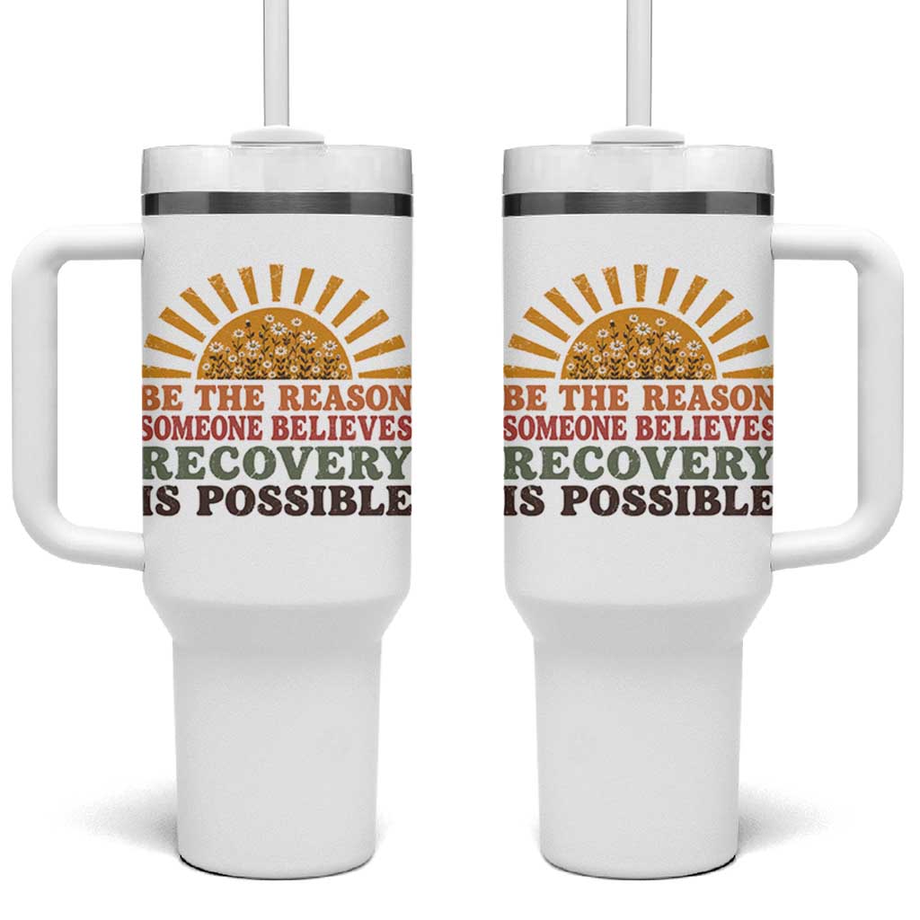 Recovery Sobriety Tumbler With Handle Sober Life Believes Recovery is Possible Hippie Vintage Graphic