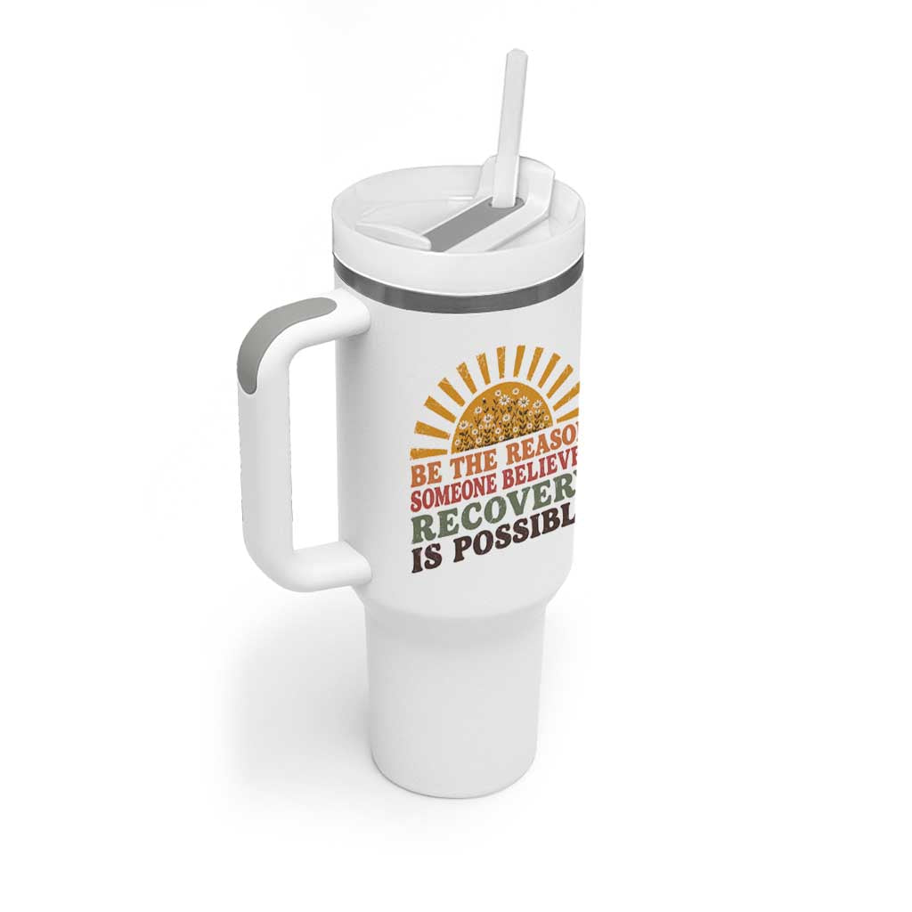 Recovery Sobriety Tumbler With Handle Sober Life Believes Recovery is Possible Hippie Vintage Graphic