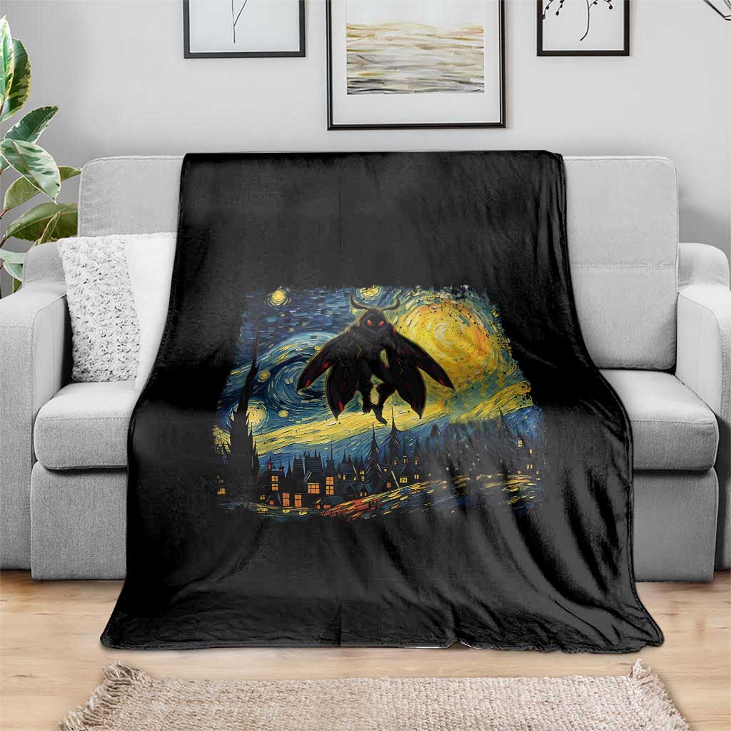 Mothman Throw Blanket Starry Night Van Gogh Cryptid Lover - Wonder Print Shop
