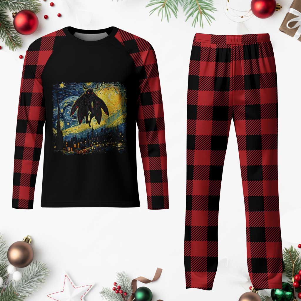 Mothman Plaid Pajama Set Starry Night Van Gogh Cryptid Lover - Wonder Print Shop