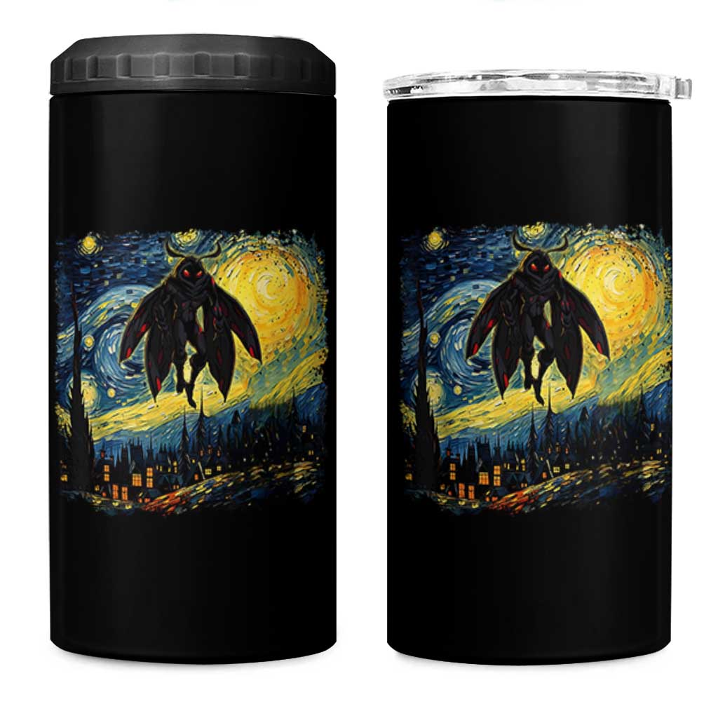 Mothman 4 in 1 Can Cooler Tumbler Starry Night Van Gogh Cryptid Lover - Wonder Print Shop