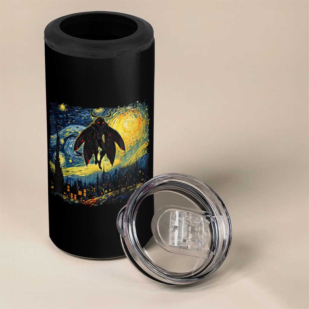 Mothman 4 in 1 Can Cooler Tumbler Starry Night Van Gogh Cryptid Lover - Wonder Print Shop