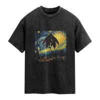 Mothman Washed Cotton T-Shirt Starry Night Van Gogh Cryptid Lover