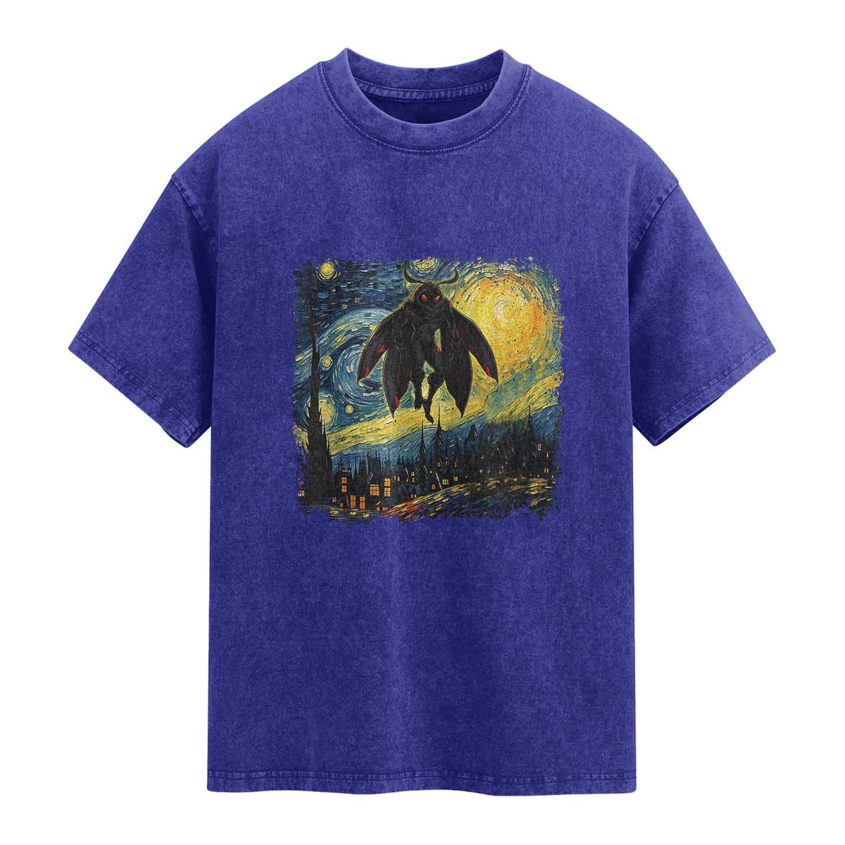 Mothman Washed Cotton T-Shirt Starry Night Van Gogh Cryptid Lover