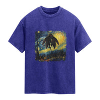Mothman Washed Cotton T-Shirt Starry Night Van Gogh Cryptid Lover