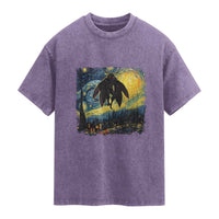 Mothman Washed Cotton T-Shirt Starry Night Van Gogh Cryptid Lover