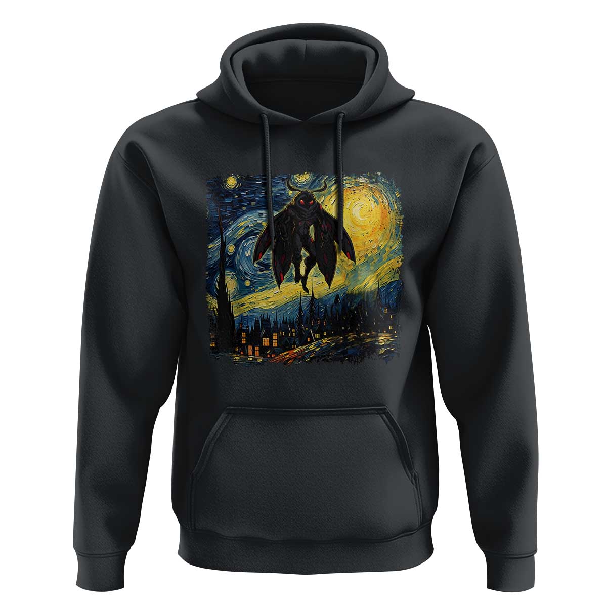Mothman Hoodie Starry Night Van Gogh Cryptid Lover - Wonder Print Shop