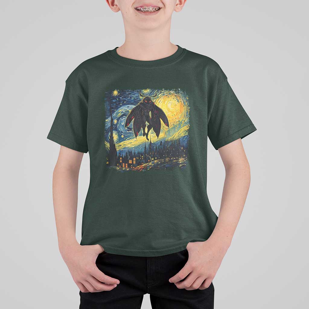 Mothman T Shirt For Kid Starry Night Van Gogh Cryptid Lover - Wonder Print Shop