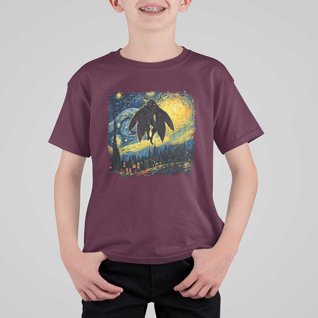 Mothman T Shirt For Kid Starry Night Van Gogh Cryptid Lover - Wonder Print Shop