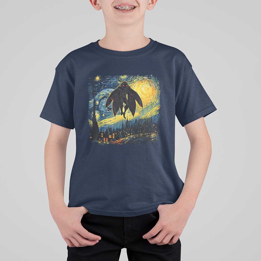 Mothman T Shirt For Kid Starry Night Van Gogh Cryptid Lover - Wonder Print Shop