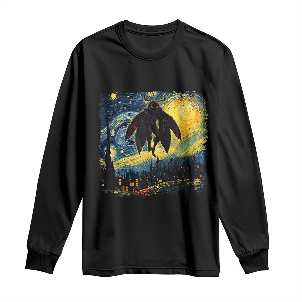 Mothman Long Sleeve Shirt Starry Night Van Gogh Cryptid Lover - Wonder Print Shop