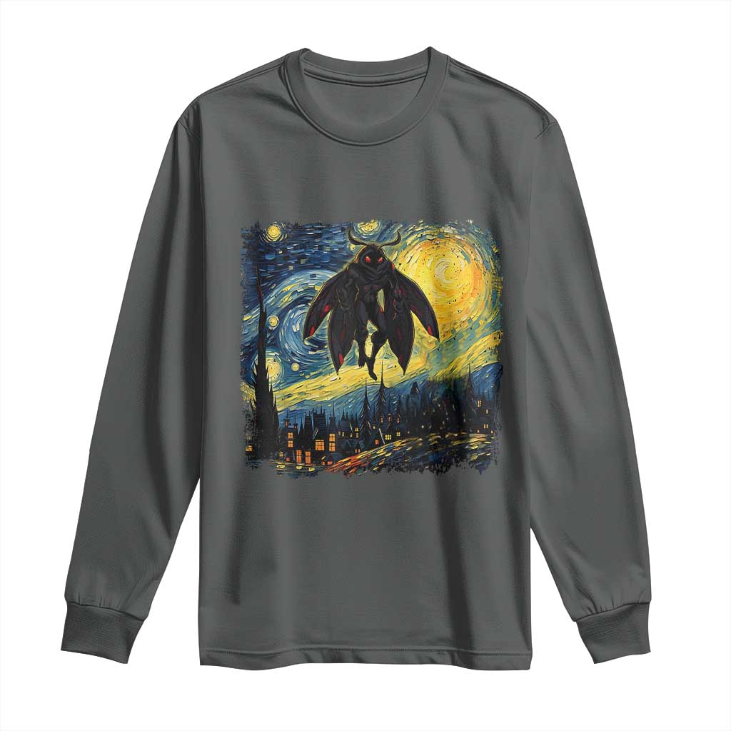 Mothman Long Sleeve Shirt Starry Night Van Gogh Cryptid Lover - Wonder Print Shop