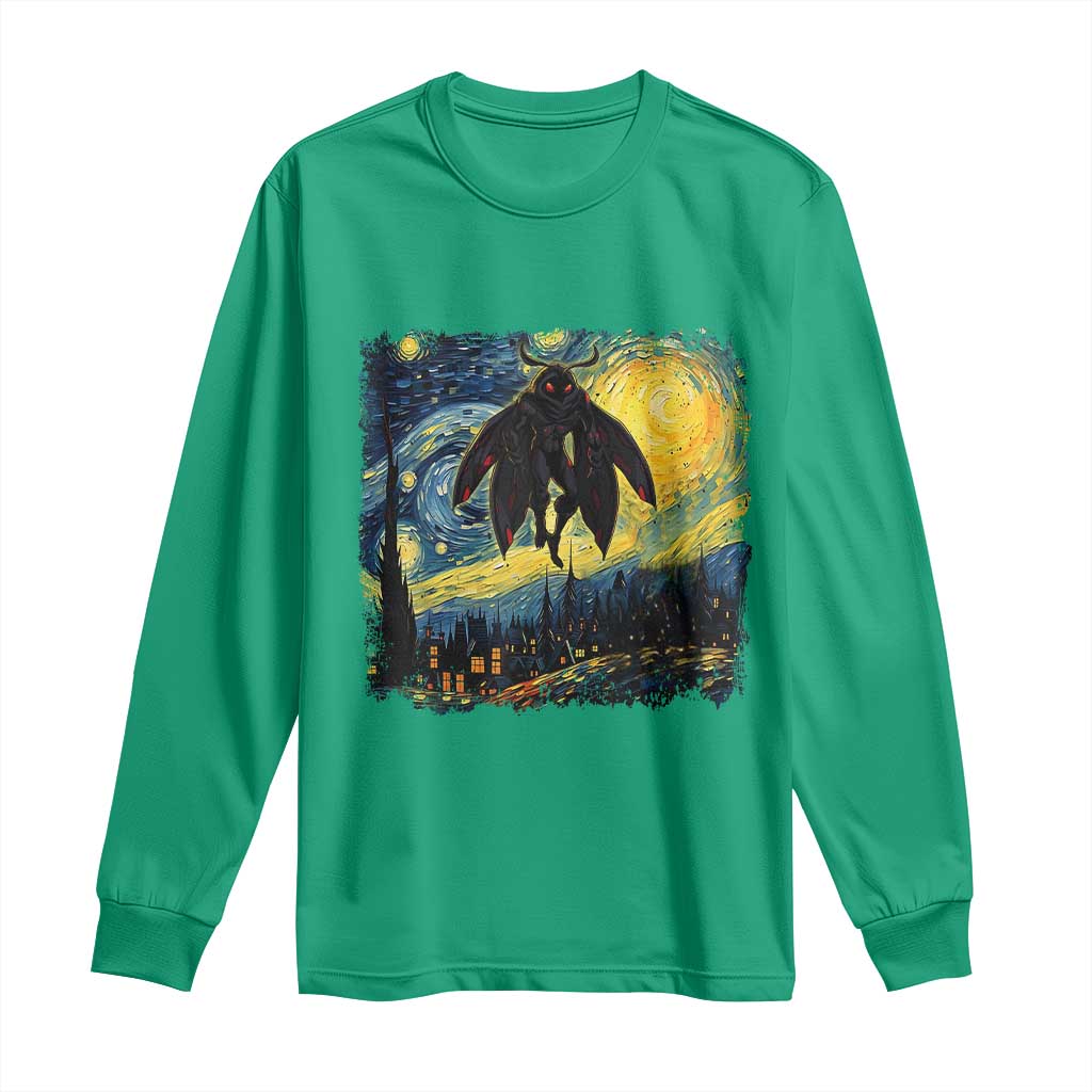 Mothman Long Sleeve Shirt Starry Night Van Gogh Cryptid Lover - Wonder Print Shop