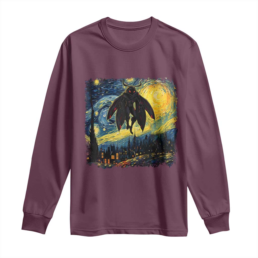 Mothman Long Sleeve Shirt Starry Night Van Gogh Cryptid Lover - Wonder Print Shop